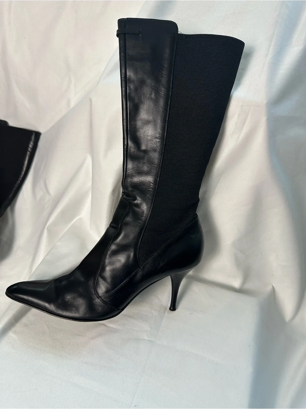 YSL Yves Saint Laurent Black Leather Tall Boots Italy